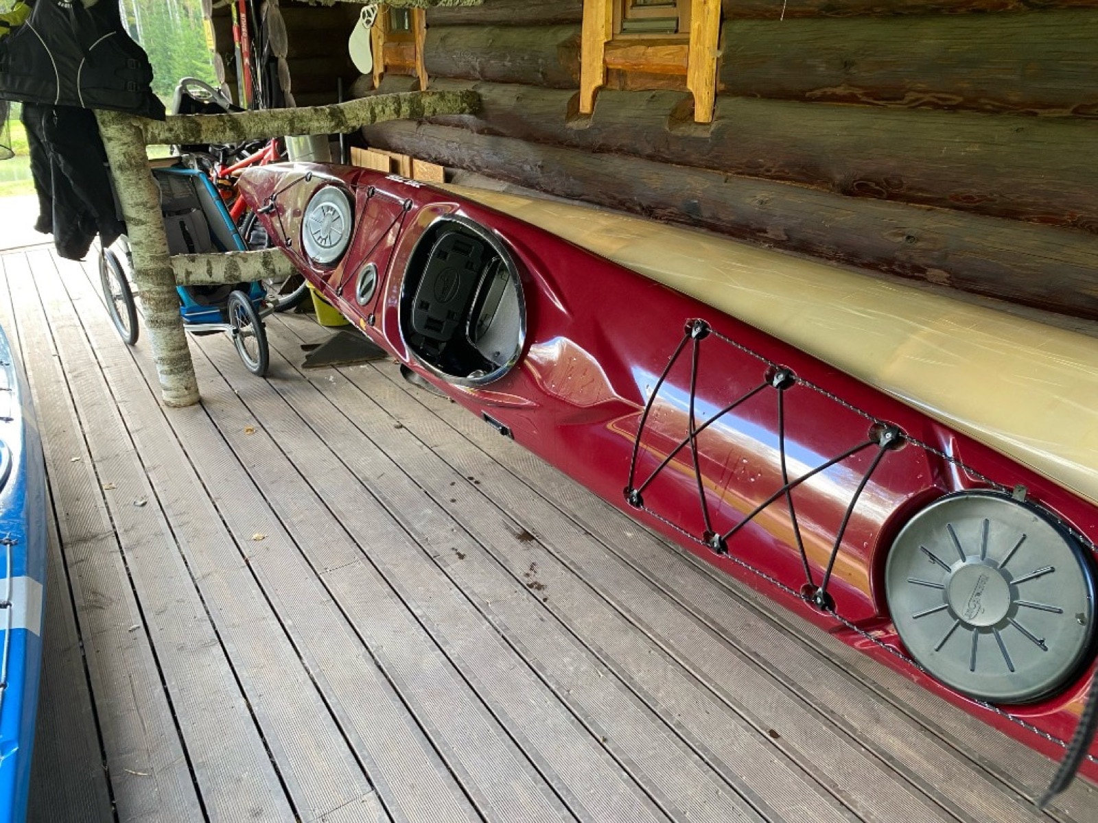 Beltes wide touring kayak used — hatches and rigging
