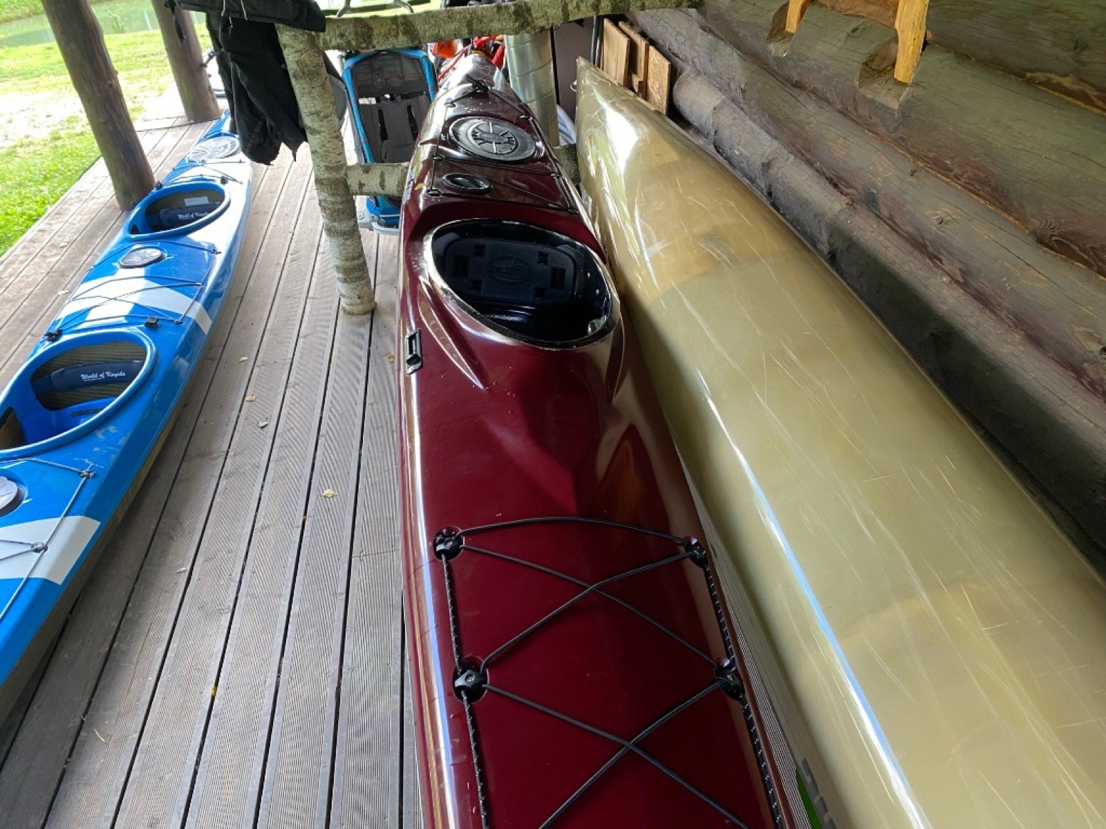 Beltes wide touring kayak used — stored with other boats